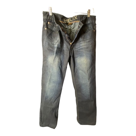 Helix Mens Size 34x32 Straight Leg Jeans Blue Dark Wash Denim Button Flap Pocket - Picture 2 of 7
